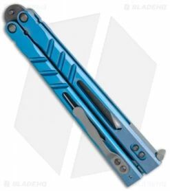 BRS Premium Alpha Beast Balisong Butterfly Knife Blue Ti (4.5" Acid) -Kershaw Sales Shop BRS Premium Alpha Beast Balisong Blue Ti Acid BHQ 115541 jr side
