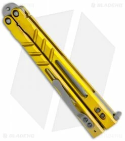BRS Premium Alpha Beast Balisong Butterfly Knife Gold Ti (4.5" Stonewash) -Kershaw Sales Shop BRS Premium Alpha Beast Balisong Gold Ti SW BHQ 115542 jr side