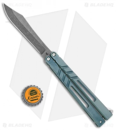 BRS Premium Channel Alpha Beast Balisong Butterfly Knife Blue Ti (4.5" Acid)CHAB 4 BRS Premium Channel Alpha Beast Balisong Butterfly Knife Blue Ti (4.5" Acid)CHAB - Image 4