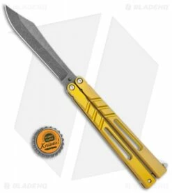 BRS Premium Channel Alpha Beast Balisong Butterfly Knife Gold Ti (4.5" Acid)CHAB -Kershaw Sales Shop BRS Premium Channel Alpha Beast Balisong Butterfly Gold Ti Acid BHQ 107654 jr bottlecap