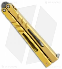 BRS Premium Channel Alpha Beast Balisong Butterfly Knife Gold Ti (4.5" Acid)CHAB -Kershaw Sales Shop BRS Premium Channel Alpha Beast Balisong Butterfly Gold Ti Acid BHQ 107654 jr side