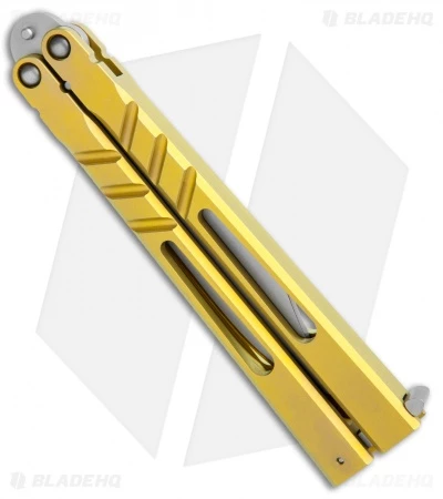 BRS Premium Channel Alpha Beast Balisong Butterfly Knife Gold Ti (4.5") CHAB 3 BRS Premium Channel Alpha Beast Balisong Butterfly Knife Gold Ti (4.5") CHAB - Image 3