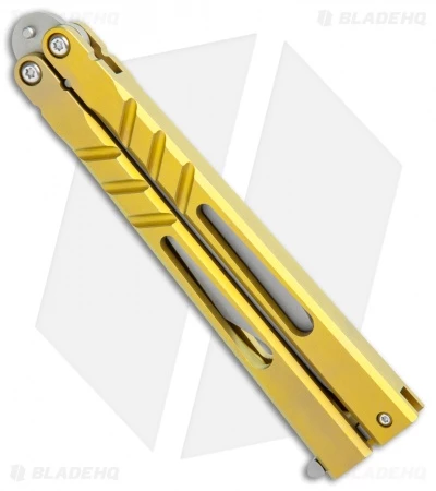 BRS Premium Channel Alpha Beast Balisong Butterfly Knife Gold Ti (4.5") CHAB 2 BRS Premium Channel Alpha Beast Balisong Butterfly Knife Gold Ti (4.5") CHAB - Image 2