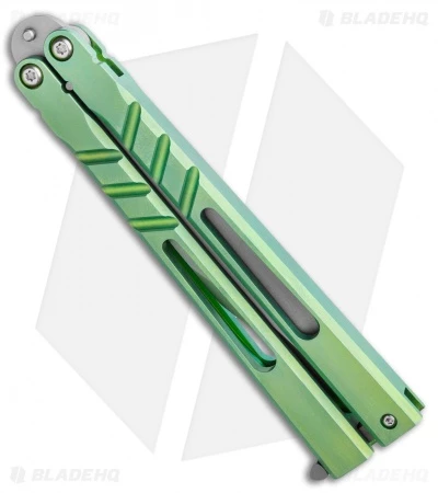 BRS Premium Channel Alpha Beast Balisong Butterfly Knife Green Ti (4.5") CHAB 2 BRS Premium Channel Alpha Beast Balisong Butterfly Knife Green Ti (4.5") CHAB - Image 2