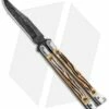 Bear Butterfly Knife W Stag Handle Damascus Blade (4" Plain) 517D