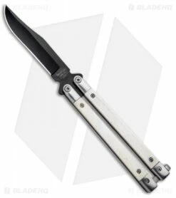Bear Butterfly Knife W/ White Smooth Bone Handle (4.25" Black) WSB17