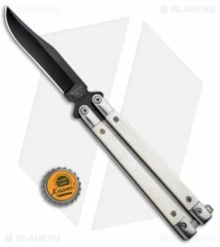 Bear Butterfly Knife W/ White Smooth Bone Handle (4.25" Black) WSB17 -Kershaw Sales Shop Bear Butterfly Knife White Smooth Bone Handle Black WSB17 BHQ 14380 jr bottlecap