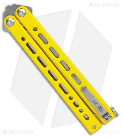 Bear Ops Bear Song VIII Butterfly Knife Yellow Clip Point (4.5" Satin) 2 Bear Ops Bear Song VIII Butterfly Knife Yellow Clip Point (4.5" Satin) - Image 2