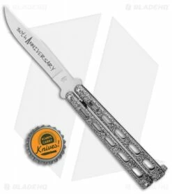 Bear & Son 30th Anniversary 114 Butterfly Knife Silver Vein Zinc (5" Satin) -Kershaw Sales Shop Bear Son Anniversary 114 Silver Vein Butterfly 5 Satin BHQ 121771 LS Bottlecaop jr