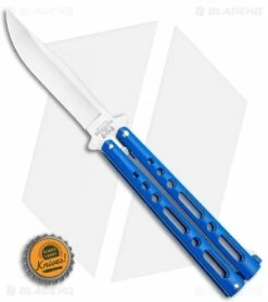Bear & Son 117 Large Butterfly Knife Blue (4" Satin) -Kershaw Sales Shop Bear Son Butterfly Blue 117BL BHQ 114368 LS Bottlecap