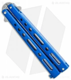 Bear & Son 117 Large Butterfly Knife Blue (4" Satin) -Kershaw Sales Shop Bear Son Butterfly Blue 117BL BHQ 114368 LS Side