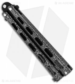 Bear & Son 115TAN Tanto Butterfly Knife Silver Vein (4" Black) -Kershaw Sales Shop Bear Son Large Butterfly Silver Speckle Black Tanto 115TAN BHQ 52096 jr side