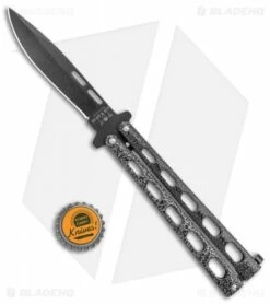 Bear & Son 115 Large Butterfly Knife Silver Speckle (4" Black) -Kershaw Sales Shop Bear and Son 115 Large Butterfly Silver Speckle Black BHQ 50070 jr bottlecap
