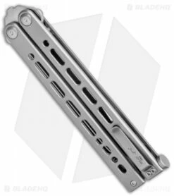 Bear & Son 30th Anniversary Bear Song VIII Butterfly Knife Tanto (5" Satin) -Kershaw Sales Shop Bear and Son 30th Anniversary B 810 Gray Butterfly Tanto Satin BHQ 121786 jr side