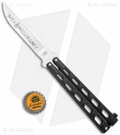 Bear & Son 30th Anniversary 114B Black Butterfly Knife (4.3" Satin) -Kershaw Sales Shop Bear and Son Anniversary 114 Black Butterfly Satin BHQ 121775 jr bottlecap