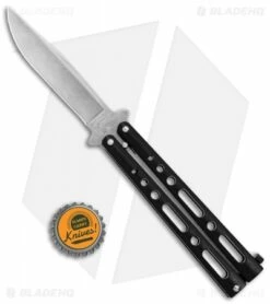 Bear & Son Butterfly Balisong Knife Black Steel (4" Stonewash) -Kershaw Sales Shop Bear and Son Butterfly Black SW BHQ 135110 jr bottlecap