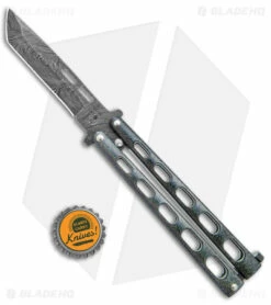 Bear & Son Large Butterfly Tanto Knife Galaxy (4" Damascus) 115TANGXD -Kershaw Sales Shop Bear and Son Butterfly Knife Black Sparkles Damascus Tanto BHQ 141056 jr bottlecap