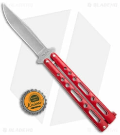 Benchmark Butterfly Knife Red Epoxy Steel (4" Stonewash) -Kershaw Sales Shop Benchmark Butterfly Red SW BHQ 138115 jr bottlecap