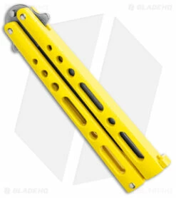 Benchmark Butterfly Knife Yellow Epoxy Steel (4" Stonewash) -Kershaw Sales Shop Benchmark Butterfly Yellow SW BHQ 137769 jr side