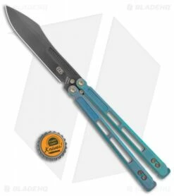 EOS Trident Balisong Butterfly Knife Antique Green Ti (4.5" Black DLC) -Kershaw Sales Shop EOS Trident Balisong Butterfly Antique Green Ti DLC BHQ 120716 jr bottlecap