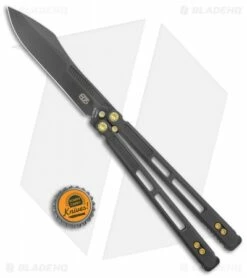 EOS Trident Balisong Butterfly Knife Black & Gold Ti (4.5" Black DLC) -Kershaw Sales Shop EOS Trident Balisong Butterfly Black and Gold Ti DLC BHQ 120798 jr bottlecap
