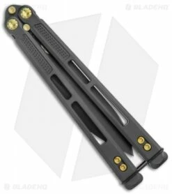 EOS Trident Balisong Butterfly Knife Black & Gold Ti (4.5" Black DLC) -Kershaw Sales Shop EOS Trident Balisong Butterfly Black and Gold Ti DLC BHQ 120798 jr clasp