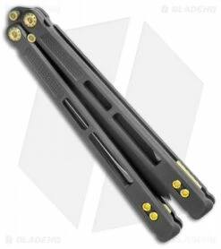 EOS Trident Balisong Butterfly Knife Black & Gold Ti (4.5" Black DLC) -Kershaw Sales Shop EOS Trident Balisong Butterfly Black and Gold Ti DLC BHQ 120798 jr side