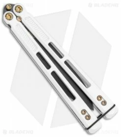 EOS Trident Balisong Butterfly Knife Stormtrooper White Ti (4.5" Black DLC) -Kershaw Sales Shop EOS Trident Balisong Butterfly Stormtrooper Ti DLC BHQ 120797 jr clasp