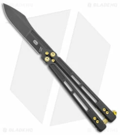 EOS Trident Balisong Butterfly Knife Black Titanium W/ Gold (4.5" Black S30V)