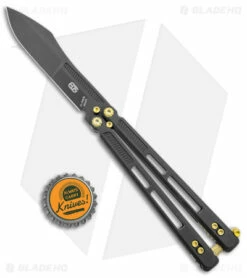 EOS Trident Balisong Butterfly Knife Black Titanium W/ Gold (4.5" Black S30V) -Kershaw Sales Shop EOS Trident Black and Gold Black BHQ 137191 jr bottlecap