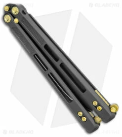 EOS Trident Balisong Butterfly Knife Black Titanium W/ Gold (4.5" Black S30V) -Kershaw Sales Shop EOS Trident Black and Gold Black BHQ 137191 jr side