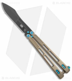 EOS Trident Balisong Butterfly Knife Bronze Titanium W/ Blue (4.5" Black S30V)