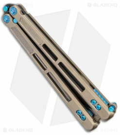 EOS Trident Balisong Butterfly Knife Bronze Titanium W/ Blue (4.5" Black S30V) -Kershaw Sales Shop EOS Trident Bronze Blue Black BHQ 135855 jr side
