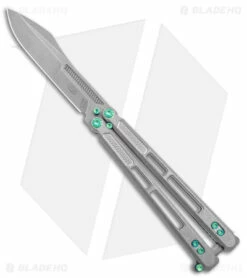 EOS Trident Balisong Butterfly Knife Gray Titanium W/ Green (4.5" SW S30V)
