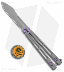 EOS Trident Balisong Butterfly Knife Gray Titanium W/ Purple (4.5" SW S30V) -Kershaw Sales Shop EOS Trident Sasha Purple BB BHQ 135852 jr bottlecap