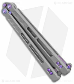 EOS Trident Balisong Butterfly Knife Gray Titanium W/ Purple (4.5" SW S30V) -Kershaw Sales Shop EOS Trident Sasha Purple BB BHQ 135852 jr side