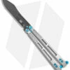 EOS Trident Balisong Butterfly Knife Satin Titanium W/ Blue (4.5" Black S30V)