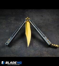 Hom Design Basilisk Elite Balisong Butterfly Knife PVD Ti (4.6" Gold) -Kershaw Sales Shop HOM Basilisk Balisong kp 2