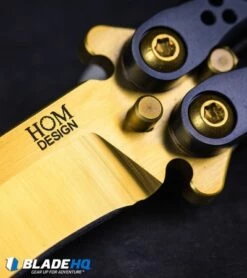 Hom Design Basilisk Elite Balisong Butterfly Knife PVD Ti (4.6" Gold) -Kershaw Sales Shop HOM Basilisk Balisong kp 3 close up