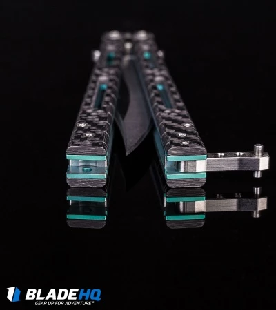 Hom Design Basilisk-R Balisong Butterfly Knife CF W/Teal Liners (4.6" Stonewash) 5 Hom Design Basilisk-R Balisong Butterfly Knife CF W/Teal Liners (4.6" Stonewash) - Image 5