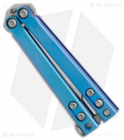 Heed Industries CFX Balisong Butterfly Knife Titanium - Ano Blue (1.9" Satin) -Kershaw Sales Shop Heed Industries CFX Balisong Butterfly Knife Ti Ano Blue 1in Satin BHQ 181380 td side