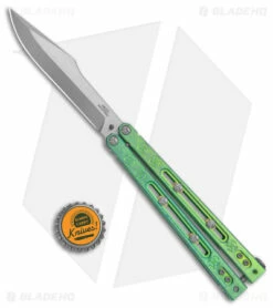 Heed Industries SeaKnight Butterfly Knife Antique Blue/Green Ti (4.6" Two-Tone) -Kershaw Sales Shop Heed Industries Sea Knight Premium Antique Green Blue TT BHQ 156372 jr bottlecap