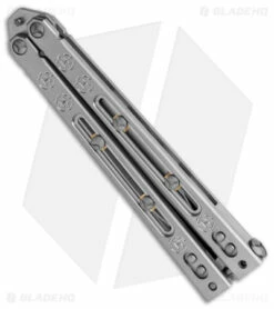 Heed Industries SeaKnight Balisong Butterfly Knife Satin Titanium (4.6" Satin) -Kershaw Sales Shop Heed Industries Sea Knight Premium Satin Satin BHQ 156376 jr side
