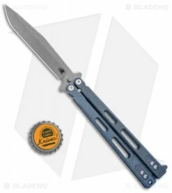 Hinderer Knives Nieves V2 Balisong Butterfly Knife Battle Blue Ti (4.6" Working) -Kershaw Sales Shop Hinderer Knives Nieves Balisong Butterfly Battle Blue Ti Working Finish BHQ 98897 jr bottlecap