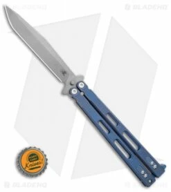 Hinderer Knives Nieves V3 Balisong Butterfly Knife Battle Blue Titanium -Kershaw Sales Shop Hinderer Knives Nieves v3 Balisong Butterfly Knife Battle Blue Titanium 4.6in WF BHQ 115561 LS Bottlecap
