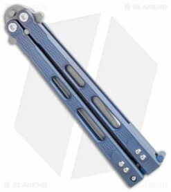 Hinderer Knives Nieves V3 Balisong Butterfly Knife Battle Blue Titanium -Kershaw Sales Shop Hinderer Knives Nieves v3 Balisong Butterfly Knife Battle Blue Titanium 4.6in WF BHQ 115561 LS Side