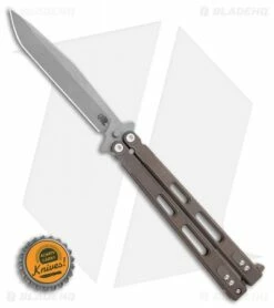 Hinderer Knives Nieves V3 Balisong Butterfly Knife Bronze Ti (Working Finish) -Kershaw Sales Shop Hinderer Knives Nieves v3 Balisong Butterfly Knife Battle Bronze Ti Working BHQ 116125 LS Bottlecap