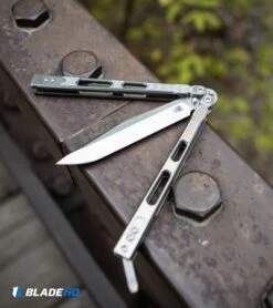 Hinderer Knives Nieves V3 Balisong Butterfly Knife Titanium (4.6" Stonewash) -Kershaw Sales Shop Hinderer Knives Nieves v3 Balisong Butterfly Knife Titanium Stonewash BHQ 115560 kp bridge web