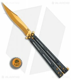 Hom Design Basilisk Elite Balisong Butterfly Knife PVD Ti (4.6" Gold) -Kershaw Sales Shop Hom Design Basilisk Elite PVD Ti Gold BHQ 78193 er bottlecap