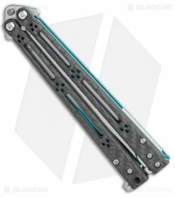 Hom Design Basilisk-R Balisong Butterfly Knife CF W/Teal Liners (4.6" Stonewash) 10 Hom Design Basilisk-R Balisong Butterfly Knife CF W/Teal Liners (4.6" Stonewash) -Kershaw Sales Shop Hom Design Basilisk R Balisong Butterfly Knife CF w Teal Liners 4.6 SW BHQ 89528 LS Side